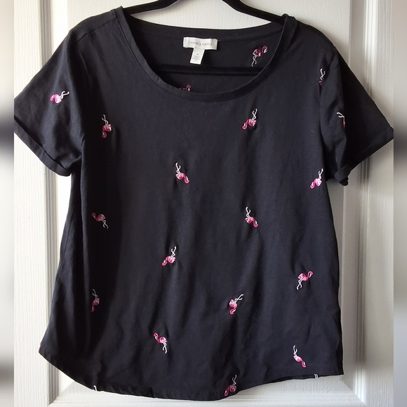 Vintage X America Pink embroidered flamingo Black short sleeve crew neck  Size M - Picture 1 of 10